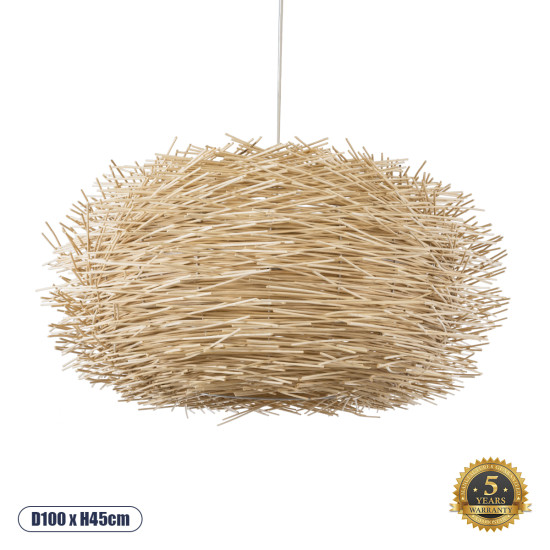 CORAL 01786 Boho Κρεμαστό Φωτιστικό Οροφής Μονόφωτο 1 x E27 AC220-240V IP20 - Φ100 x Υ45cm - Μπεζ Ξύλινο Πλέγμα - 5 Χρόνια Εγγύηση