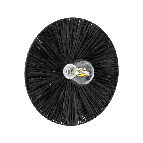 COLOMBO 02279 Boho Φωτιστικό Τοίχου - Απλίκα Μονόφωτο 1 x E27 AC 220-240V IP20 - Φ40 x Υ4.5cm - Μαύρη Φυσική Ράφια Άχυρο Πλέγμα - 5 Χρόνια Εγγύηση