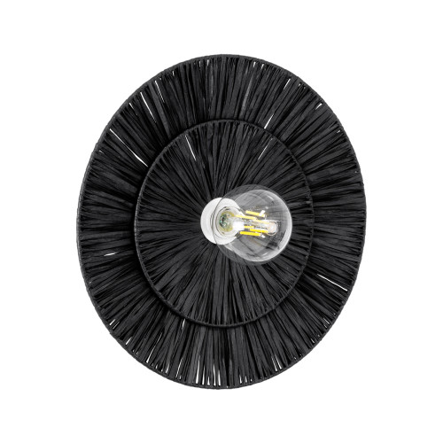 COLOMBO 02280 Boho Φωτιστικό Τοίχου - Απλίκα Μονόφωτο 1 x E27 AC 220-240V IP20 - Φ40 x Υ4.5cm - Μαύρη Φυσική Ράφια Άχυρο Πλέγμα - 5 Χρόνια Εγγύηση