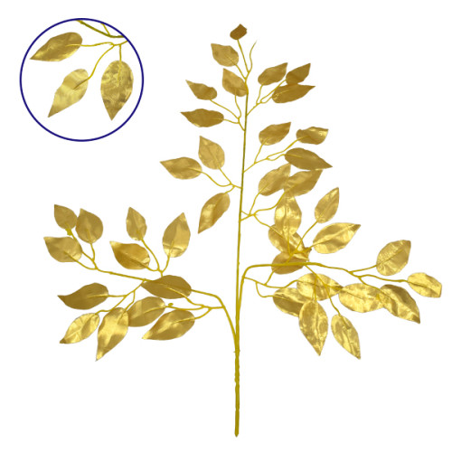  09051 Τεχνητό Φυτό Διακοσμητικό Κλαδί Διαστάσεων M21cm x Υ27cm με 3 X Χρυσά Κλαδιά και Φύλλωμα Φύκος