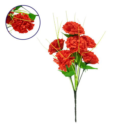  09073 Декоративен букет от изкуствени растения Червен M20cm x H35cm W20cm със 7 X карамфила