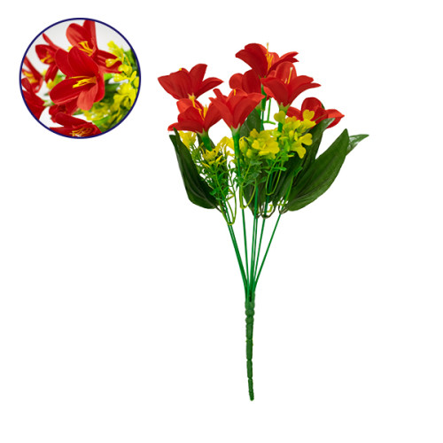  09085 Τεχνητό Φυτό Διακοσμητικό Μπουκέτο Rain Lily Κόκκινο M15cm x Υ33cm Π15cm με 7 Κλαδάκια