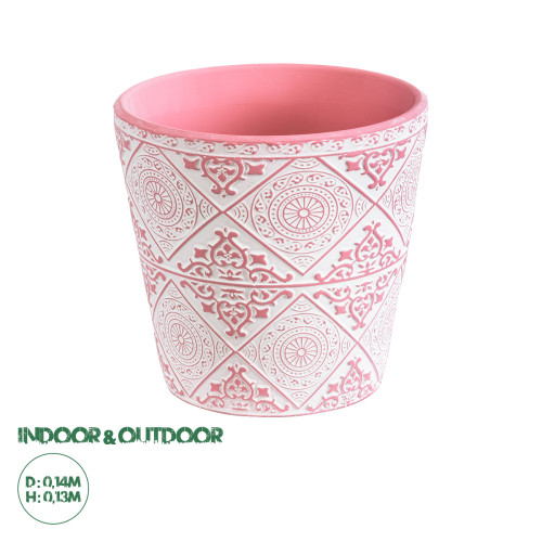 Artificial Garden CAIRO 20516 Διακοσμητικό Κεραμικό Κασπώ Γλάστρα - Flower Pot Λευκό με Ροζ Φ14 x Υ13cm