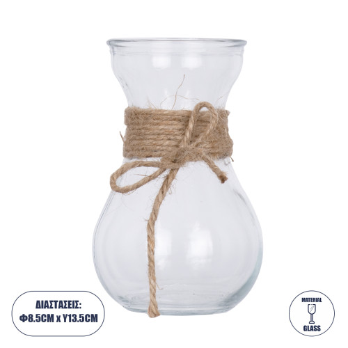 LUCY 35610 Декоративна ваза Стъклена прозрачна с въже Φ8.8 x H13.8cm