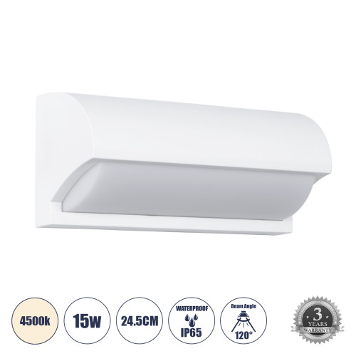 GLOBOSTAR® HORIZON 60691 Φωτιστικό Τοίχου - Απλίκα Αρχιτεκτονικού Φωτισμού Εσωτερικού/Εξωτερικού Χώρου Up or Down LED 15W 1575lm 120° AC175-265V Αδιάβροχο IP65 - Πλαστικό Σώμα - Φυσικό λευκό 4500K - Μ23.5 x Π11 x Υ10cm - Λευκό - Bridgelux Chip - 3 Χρόνια Εγγύηση