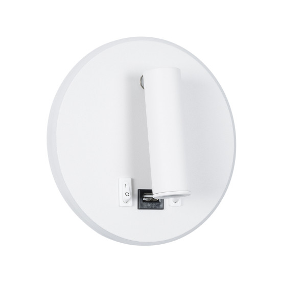 LADY-R 60939 Μοντέρνο Φωτιστικό Τοίχου - Απλίκα Ξενοδοχείου Bed Side LED 6W 600lm 36° & 360° AC 220-240V - Reading Light & 360° Κρυφός Φωτισμός - Φορτιστής USB 3A - Φ15 x Υ7cm - Φυσικό Λευκό 4500K - Λευκό