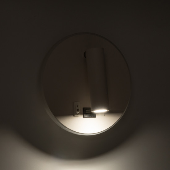 LADY-R 60939 Μοντέρνο Φωτιστικό Τοίχου - Απλίκα Ξενοδοχείου Bed Side LED 6W 600lm 36° & 360° AC 220-240V - Reading Light & 360° Κρυφός Φωτισμός - Φορτιστής USB 3A - Φ15 x Υ7cm - Φυσικό Λευκό 4500K - Λευκό