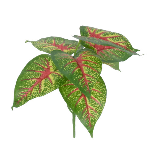  CALADIUM 78218 Изкуствено растение каладиум - Букет от декоративни растения - Клони с листа Зелено - Жълто - Червено H23cm