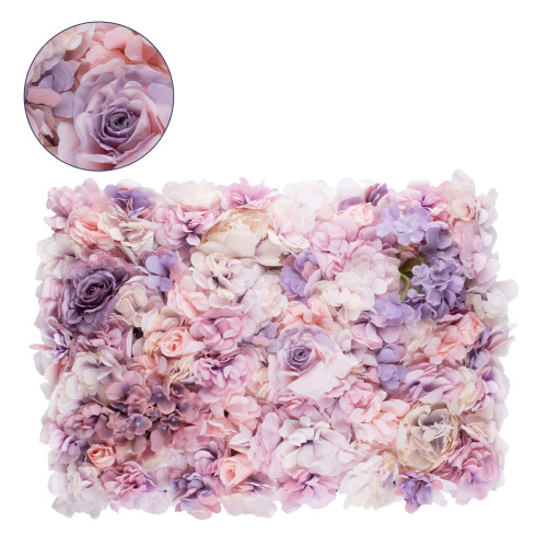  78331 Artificial - Συνθετικό Τεχνητό Διακοσμητικό Πάνελ Λουλουδιών - Κάθετος Κήπος Τριαντάφυλλο - Ορτανσία - Βιολέτα - Ροζ - Λιλά Μ60 x Υ40 x Π7cm