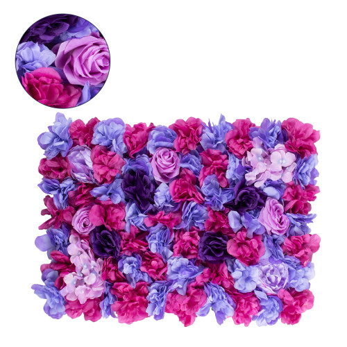 78332 Изкуствено - Изкуствено декоративно цветно пано - Вертикална градинска роза - Хортензия - Виолетово - Фуксия