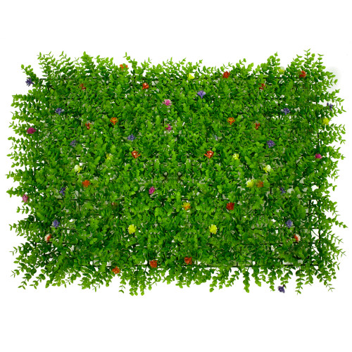  78408 Artificial - Συνθετικό Τεχνητό Διακοσμητικό Πάνελ Φυλλωσιάς - Κάθετος Κήπος Καυκάσιο Πυξάρι Πολύχρωμα Λουλούδια Πράσινο Μ60 x Υ40 x Π8cm