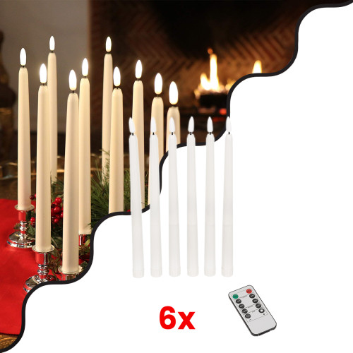  79563 КОМПЛЕКТ от 6 декоративни реалистични свещника с LED ефект на движещ се пламък - батерия и IR безжично управление Топла бяла 2700K димируема