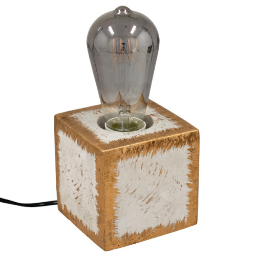 99403 Модерна настолна лампа от естествен цимент преносима лампа с държач E27 Единичен светлинен куб злато-сив/бял цимент с 1,8 м кабел