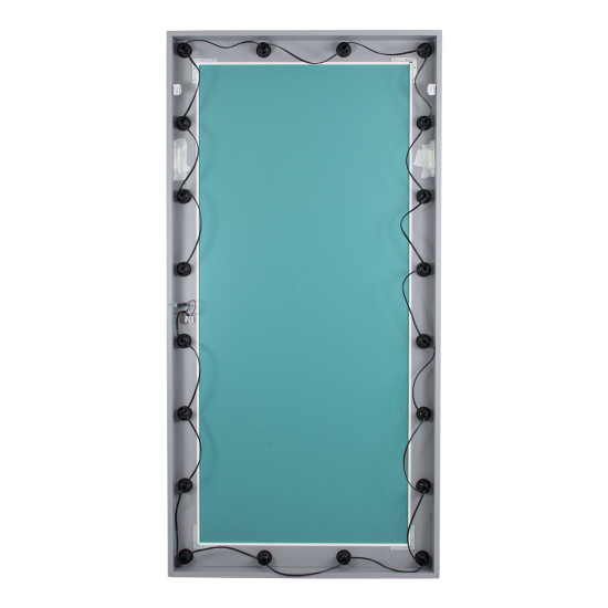 MAKEUP MIRROR-160x80-3 Μοντέρνος Καθρέπτης Μακιγιάζ με Πλαίσιο Φυσικού Ξύλου με Διακόπτη On/Off 20 x E27 AC220-240V - Μ80 x Π7 x Υ160cm - Γκρι Τσιμέντου