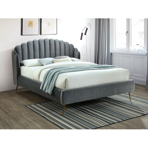 Тапицирано легло CALABRIA VELVET със сива дамаска от текстил. 160х200см. DIOMMI CALABRIAVSZZL
