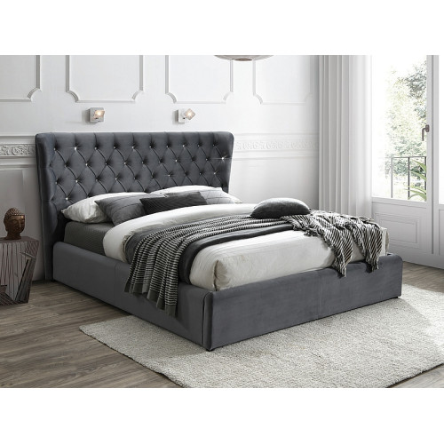 Тапицирано легло CARVEN VELVET със сива дамаска от текстил. 160х200см. DIOMMI  CARVENV160SZ