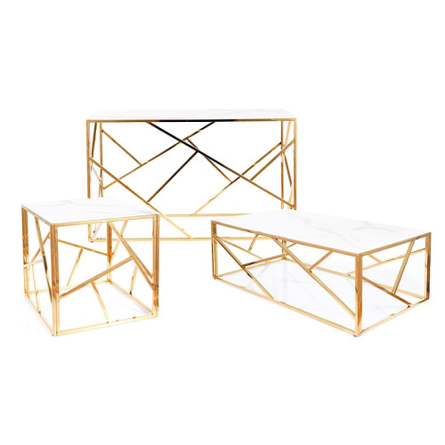 Холна маса ESCADA B II плот от бяло закалено стъкло с мраморен ефект и златна метална рамка 55х55х55см  DIOMMI ESCADABMAZL Холна маса ESCADA B II плот от бяло закалено стъкло с мраморен ефект и златна метална рамка 55х55х55см  DIOMMI ESCADABMAZL