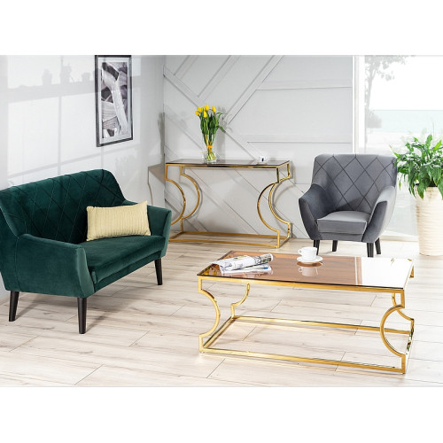 Холна маса KENZO A плот от кехлибарено закалено стъкло и неръждаема метална рамква в златен цвят 120х60х40см  DIOMMI KENZOACTZL Холна маса KENZO A плот от кехлибарено закалено стъкло и неръждаема метална рамква в златен цвят 120х60х40см  DIOMMI KENZOACTZL