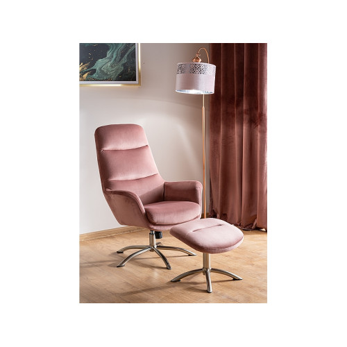 Фотьойл с табуретка NIXON антично розово кадифе и мат стомана 68x50x110 DIOMMI NIXONVRA