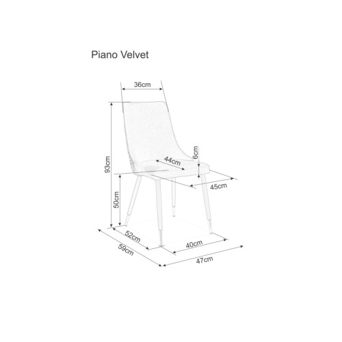 Тапициран стол PIANO в черно кадифе и черно 47x44x93 DIOMMI PIANOBVCC