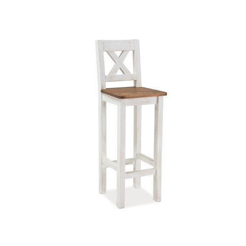Дървен бар стол Poprad H1 42x42x110 бял бор/медено кафява дървесина DIOMMI POPRADHORB