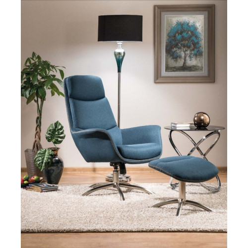 Фотьойл с табуретка REGAN синя дамаска и мат стомана 75x51x104 DIOMMI REGANMO